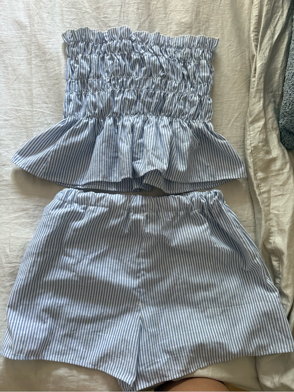SHEIN Blue and White Striped Smocked Tube Top & Shorts Set - Picture 3 of 3